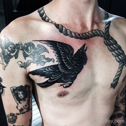 Black Crow Tattoo On Chest-TB1023Black Crow Tattoo On Chest-TB1023