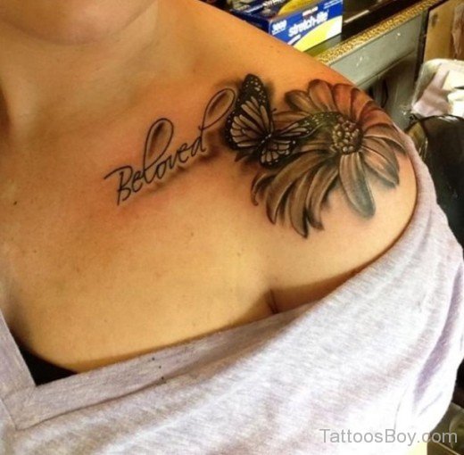 Black Daisy Tattoo On Shoulder-TB1023