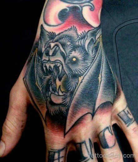Black Inked  Bat Tattoo On Hand-TB1251