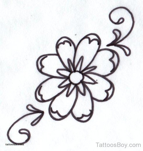 Black Outline Daisy Flower Tattoo Design-TB1026