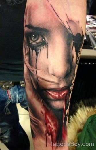 Bleeding Zombie Portrait Tattoo On Arm-TB1014