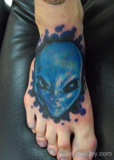 Blue  Alien Tattoo On Foot-TB140