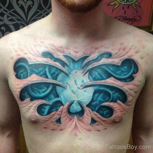 Blue Biomechanical Tattoo On Chest-Tb1252