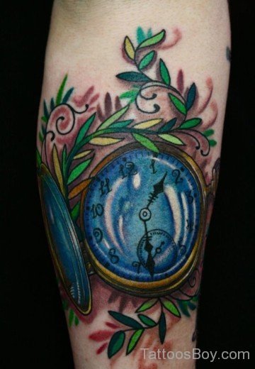 Blue Clock Tattoo On Bicep-TB12029