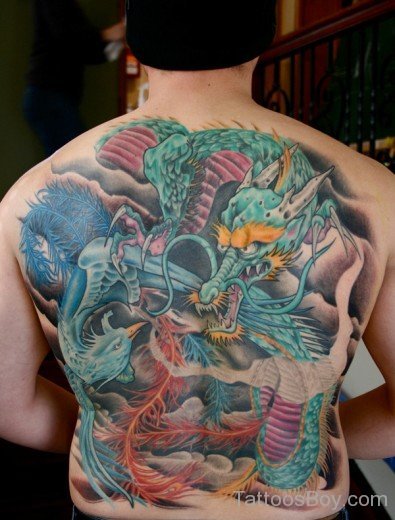 Blue Dragon Tattoo On Back-TB1248