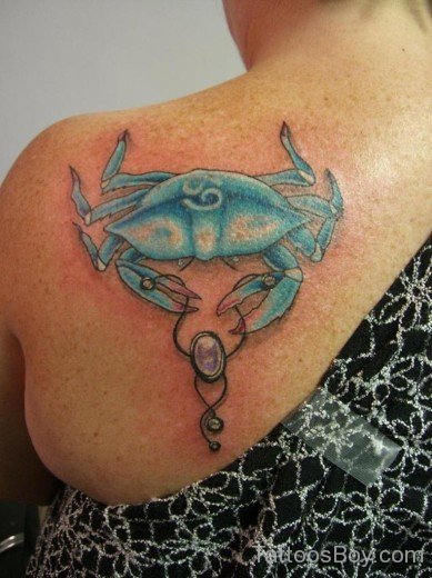 Blue Inked Crab Tattoo On Back-TB12030