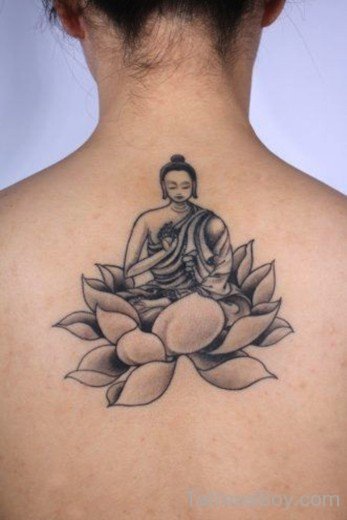 Buddha And Lotus Tattoo On Back-TB1022