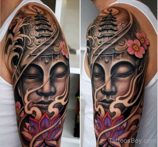 Buddha Face And Flower Tattoo-TB1024