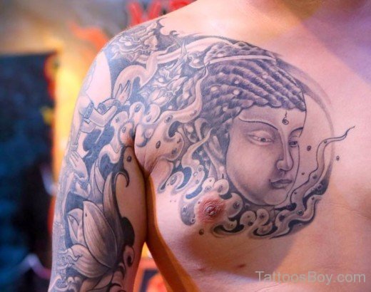 Buddha Face Tattoo On Chest-TB1026
