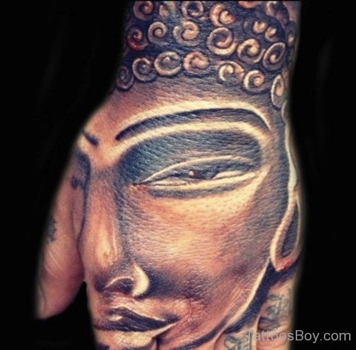 Buddha Face Tattoo On Hand-TB1027
