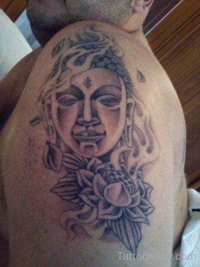 Buddha Face Tattoo On Shoulder-TB1028