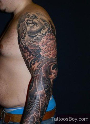 Buddhist & Koi Fish Tattoo Design-TB1048