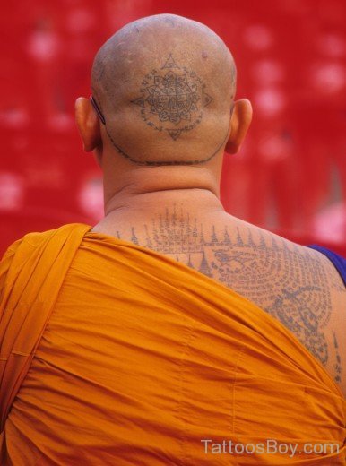 Buddhist Monk Tattoo Design On Back-Tb1209