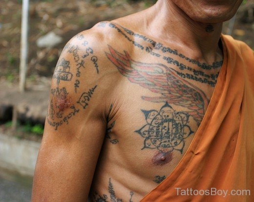 Buddhist Wording Tattoo Design On Chest-Tb1224
