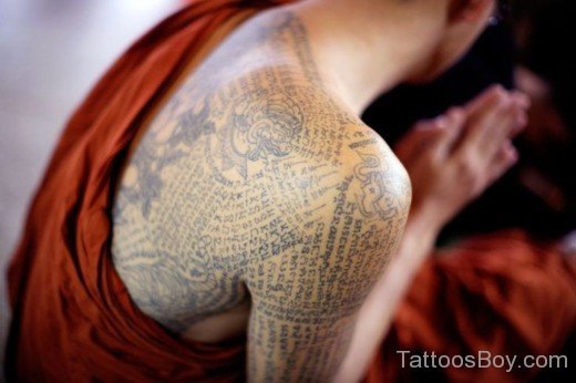 Buddhist Wording Tattoo On Back-TB1076