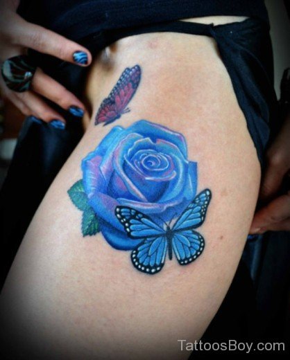 Butterfly And Blue Rose Tattoo--TB117