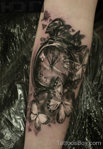 Butterfly And Clock Tattoo-Tb12028