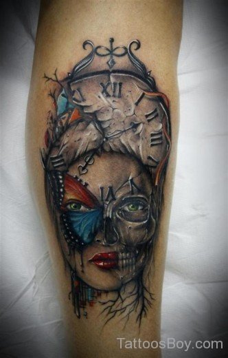 Butterfly Model And Clock Tattoo-TB12037