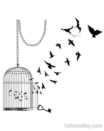 Cage And Bird Tattoo Design-TB12042