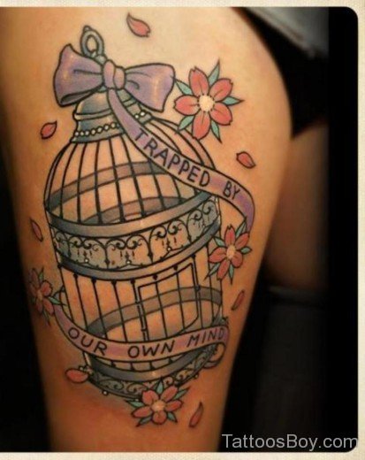Cage Tattoo Design On Thigh