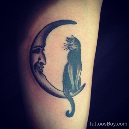 Cat And Moon Tattoo