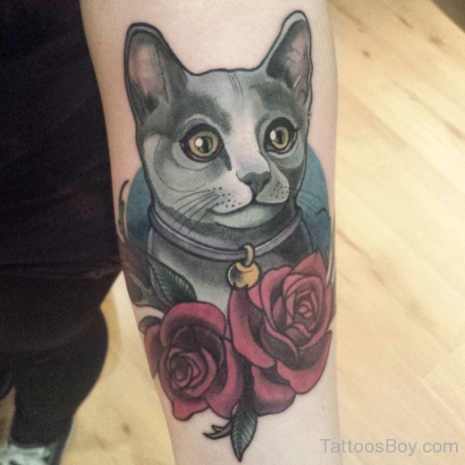 Cat And Rose Tattoo