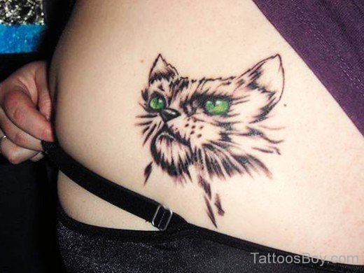Cat Face Tattoo On Waist