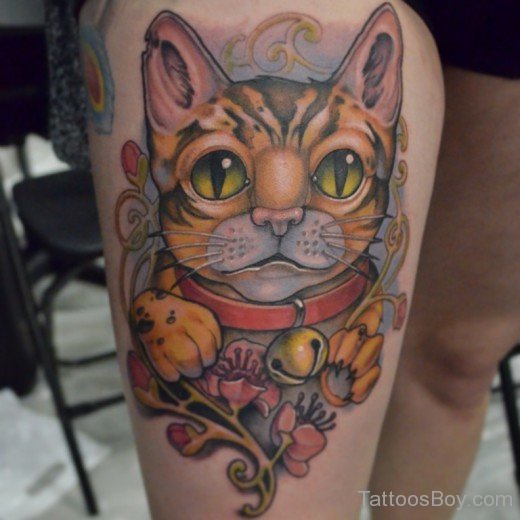 Cat Tattoo Design On Thigh-TB12025