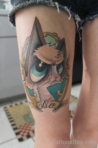 Cat Tattoo Design On Thigh-TB12054