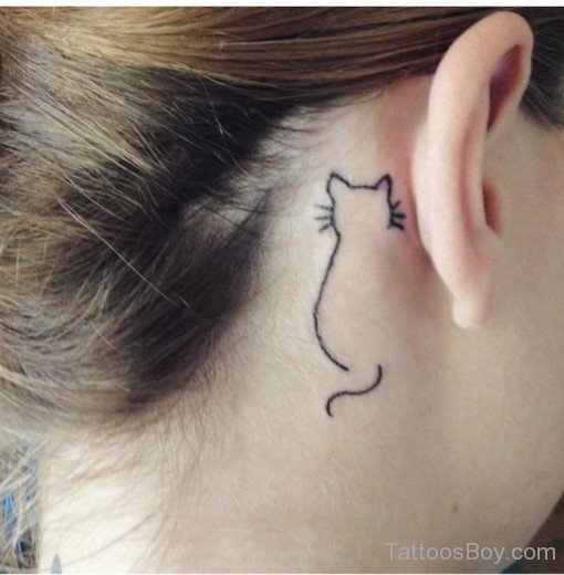 Cat Tattoo On Behind Ear-TB12063