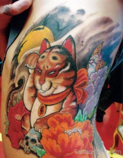 Cat Tattoo On Rib-TB1065