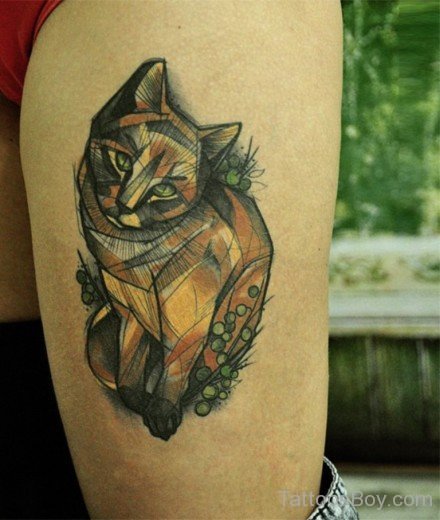 Cat Tattoo On Thigh 