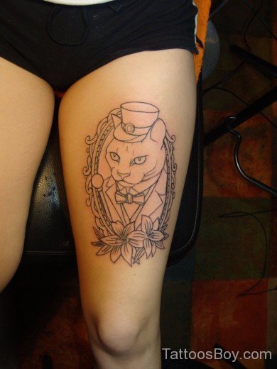 Cat Tattoo Design On Thigh