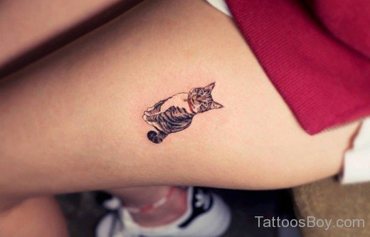 Cat Tattoo On Thigh