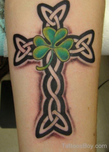 Celtic Cross And Clover Tattoo Design-TB12051
