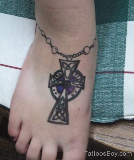 Celtic Cross Tattoo On Foot-Tb12031