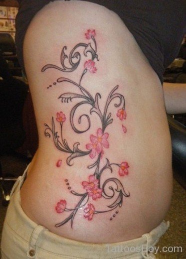 Cherry Blossom Flower Tattoo On Rib-TB12059