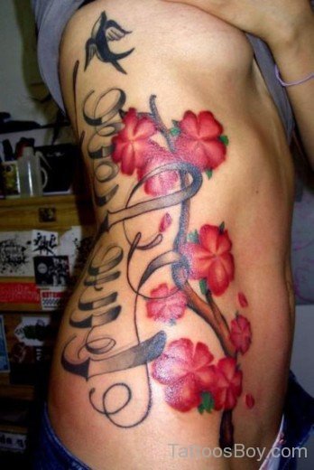 Cherry Blossom Flower Tattoo On Rib-TB12069