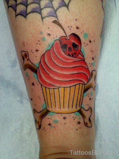 Cherry Cupcakes Tattoo On Leg-Tb1209
