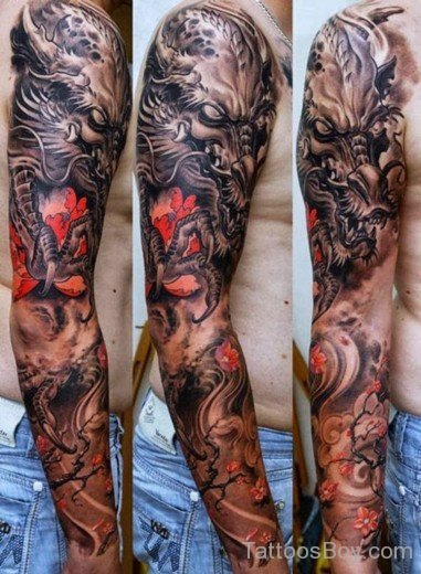 Chinese Dragon  Tattoo On Full Sleeve-TB12072