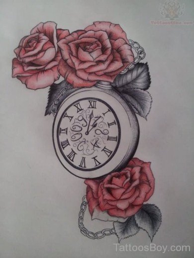 Clock And Rose Tattoo Design-Tb12035