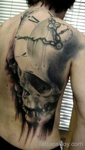 Clock And Skull Tattoo On Back-Tb12040
