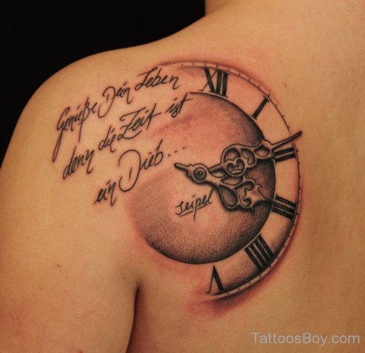 Clock And Wording Tattoo On Back-Tb12043