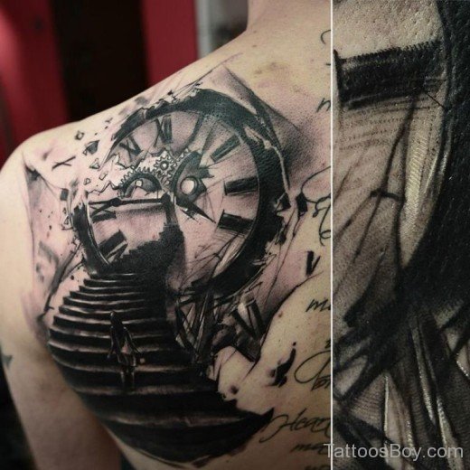 Clock Tattoo Design On Back 5-Tb12059