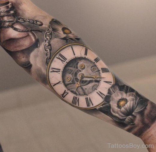 Clock Tattoo Design On Full Sleeve-TB12045
