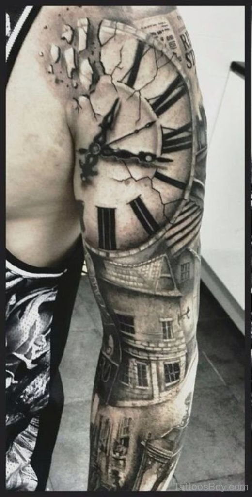 grandfather clock tattoo sleeve