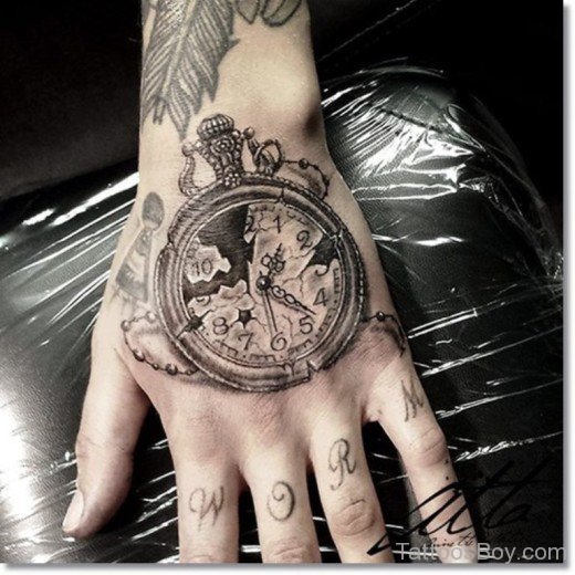 Elegant Clock Tattoo  On Hand 