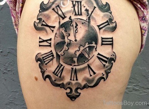 Clock Tattoo Design On Thigh-Tb12069