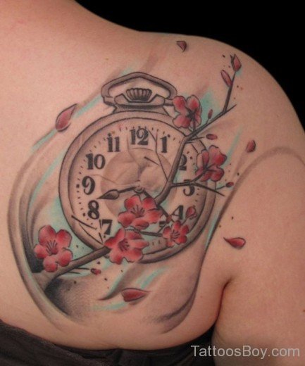 Clock Tattoo Design On Back '-TB12053
