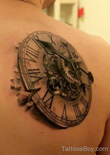 Clock Tattoo Design On Back-Tb12077
